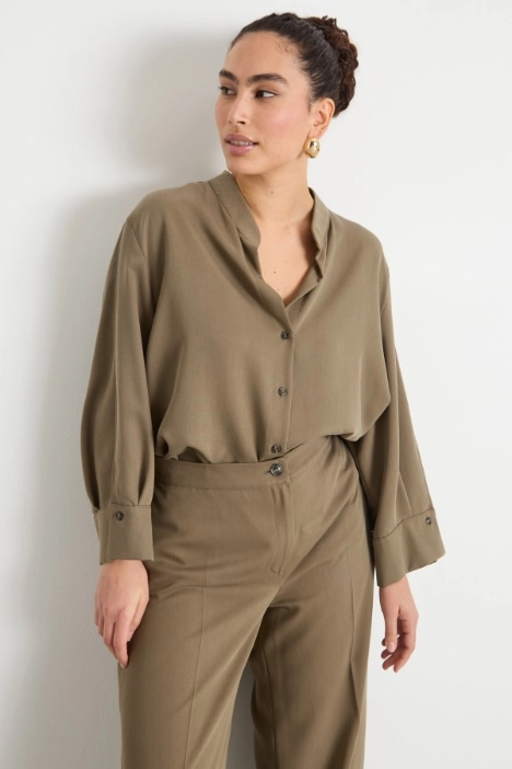 Wide-sleeve twill blouse - Intrend