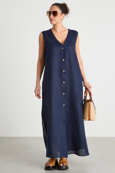 Long V-neck linen dress Intrend