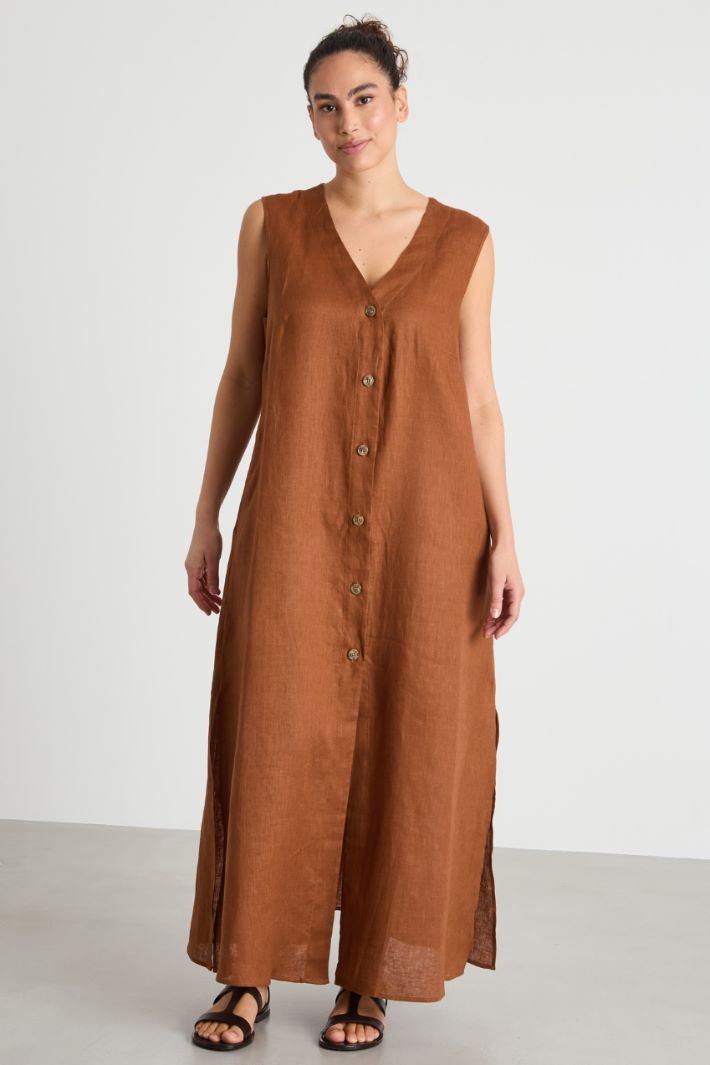 Long V-neck linen dress Intrend - 2