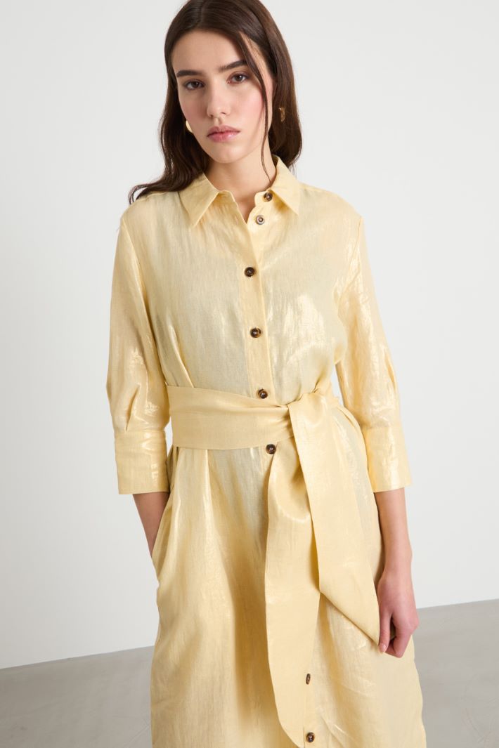 Foiled linen shirt dress Intrend - 3