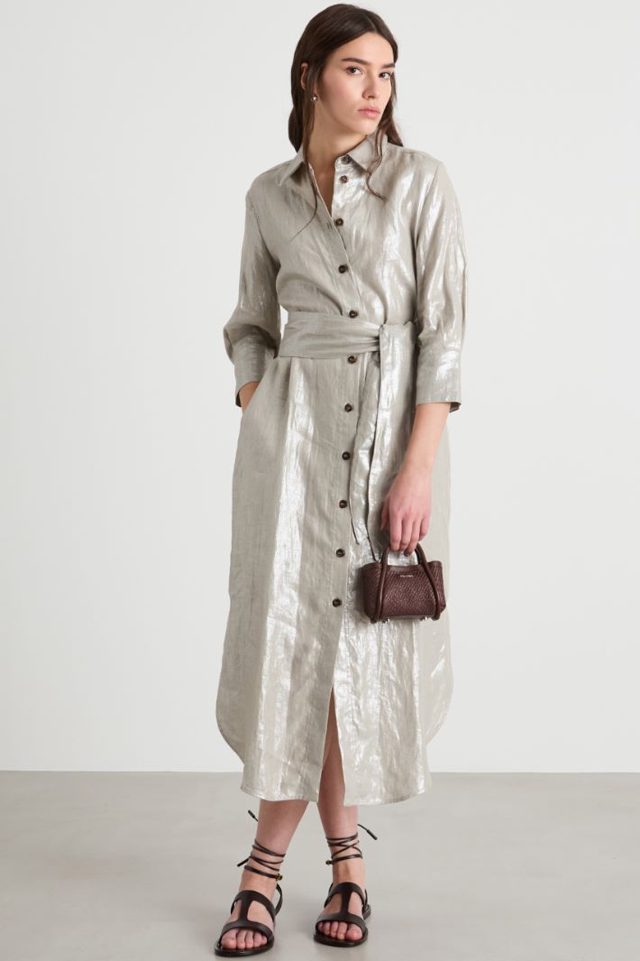 Foiled linen shirt dress Intrend