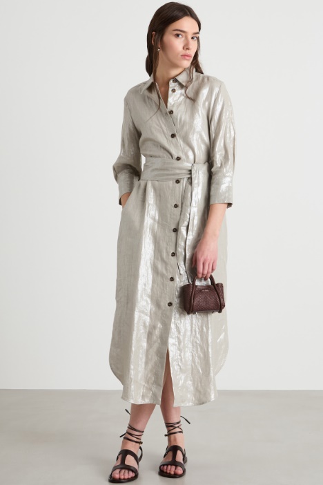 Foiled linen shirt dress Intrend