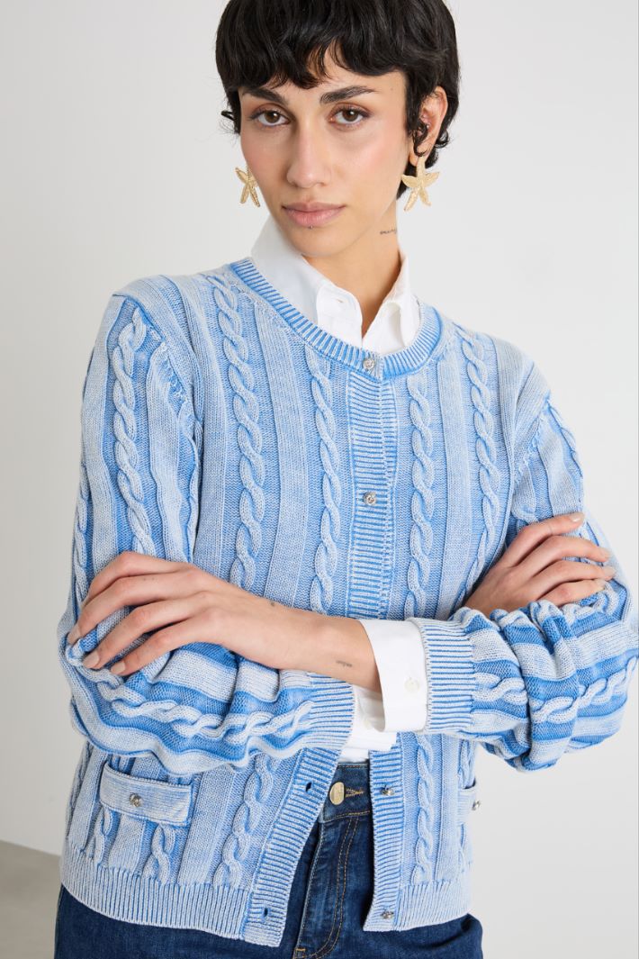 Cable and rib-knit cardigan Intrend - 3