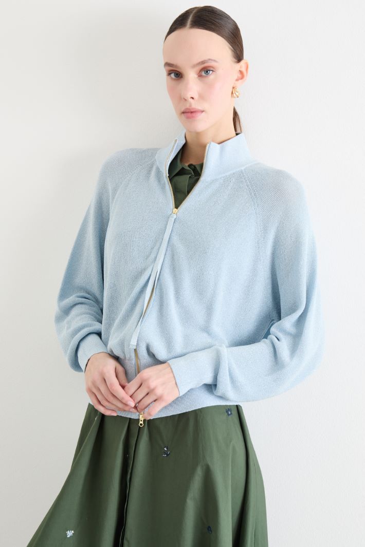 Foiled yarn zip-through cardigan Intrend - 3