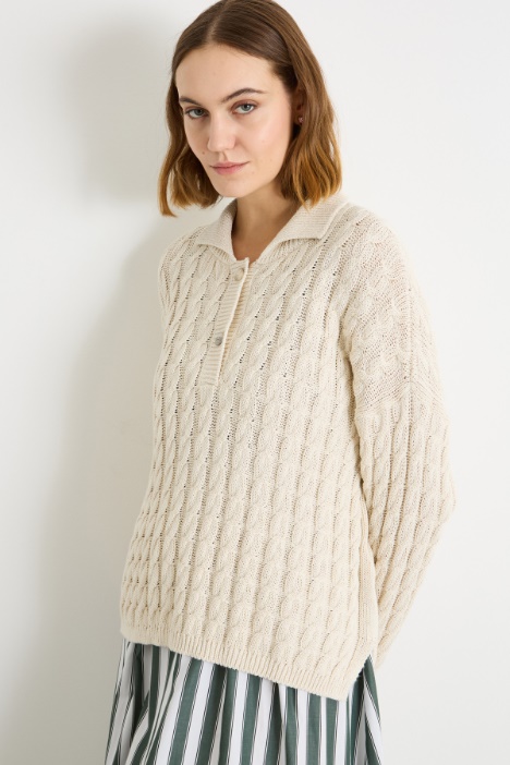 Cable-knit polo jumper Intrend