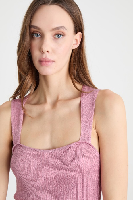 Top aderente in maglia laminata