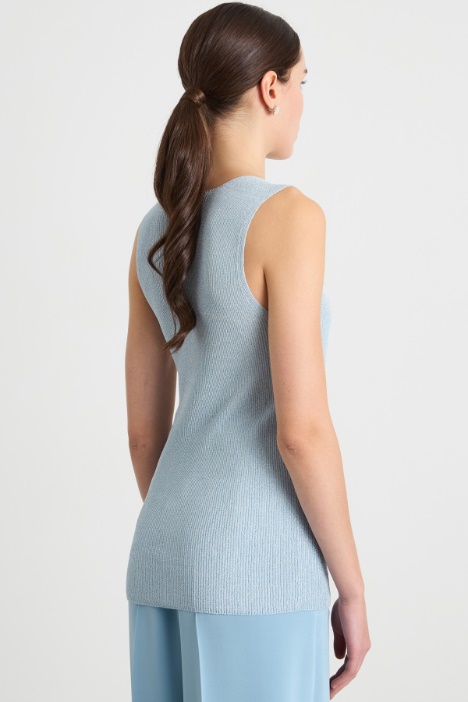 Top aderente in maglia laminata