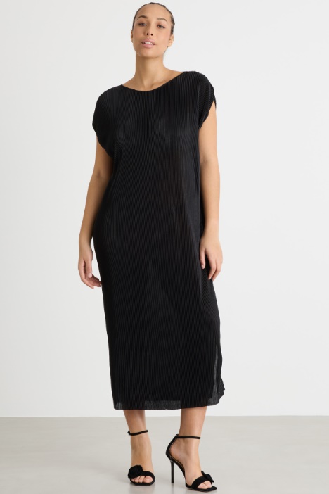 Abito midi in jersey plissé