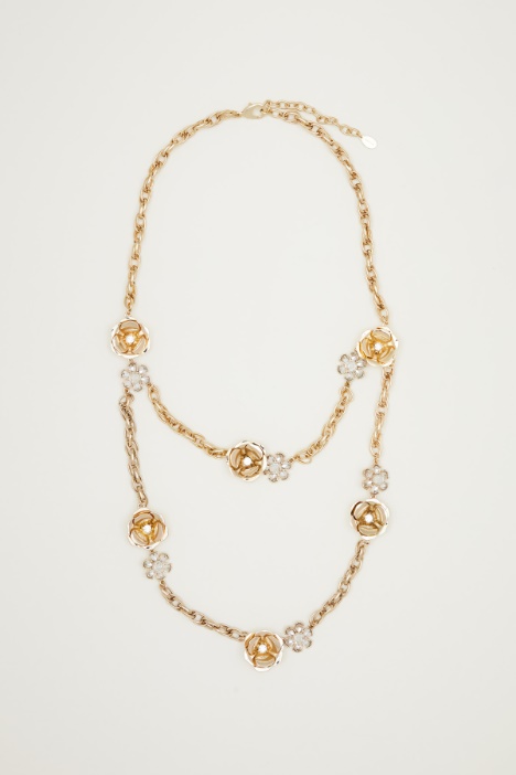 Collana lunga con fiori e strass Intrend