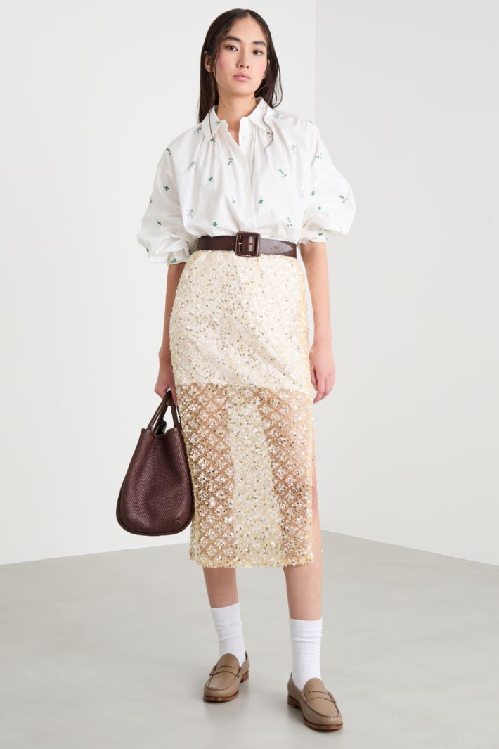 Sequin-embroidered mesh skirt Intrend