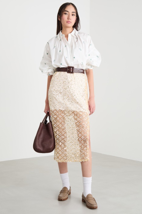 Sequin-embroidered mesh skirt Intrend