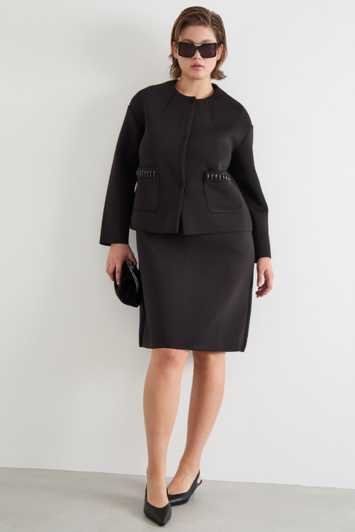 Jacket in structured fabric with embroidery Intrend