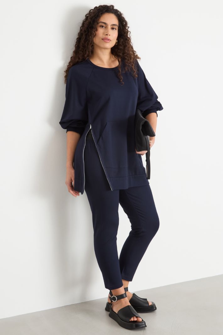 Diagonal-zip jersey sweatshirt Intrend