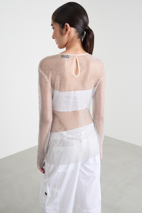 Top in tulle con strass