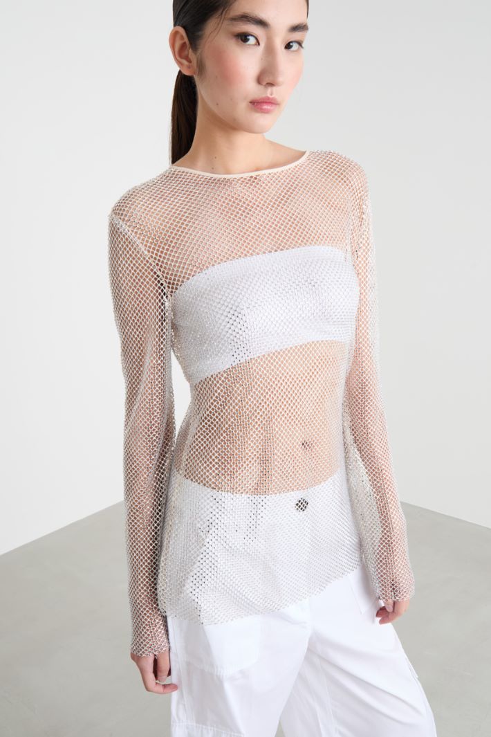 Rhinestone-embellished tulle top Intrend - 2