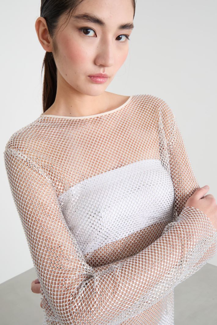Rhinestone-embellished tulle top Intrend - 3
