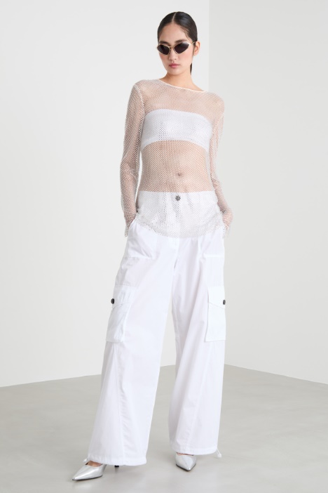 Rhinestone-embellished tulle top Intrend