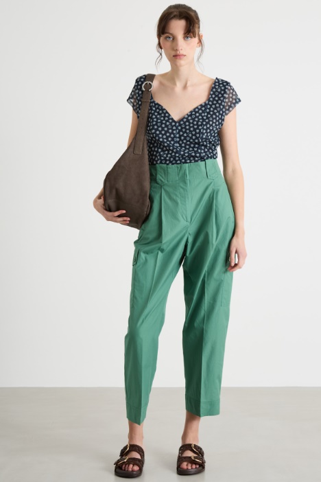 Geometric-Neck Printed Tulle Top Intrend