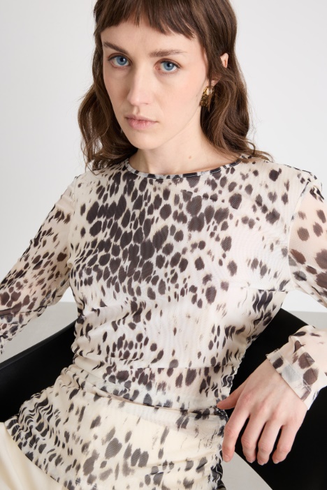 Top in tulle stampato