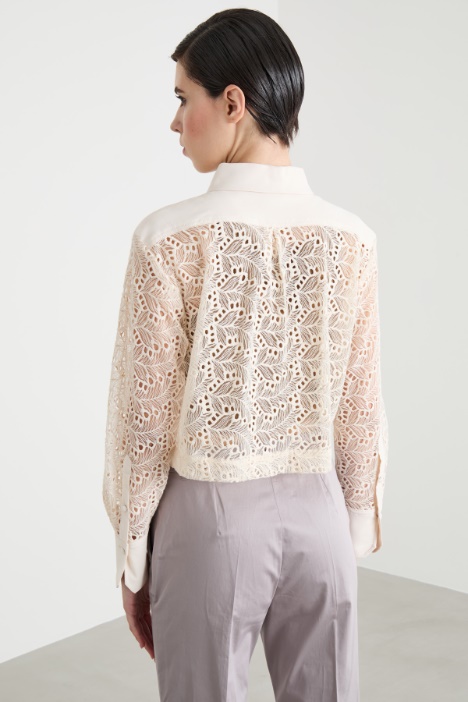 Camicia crop in tulle ricamato