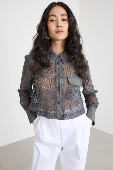 Cropped shirt in embroidered tulle - Intrend