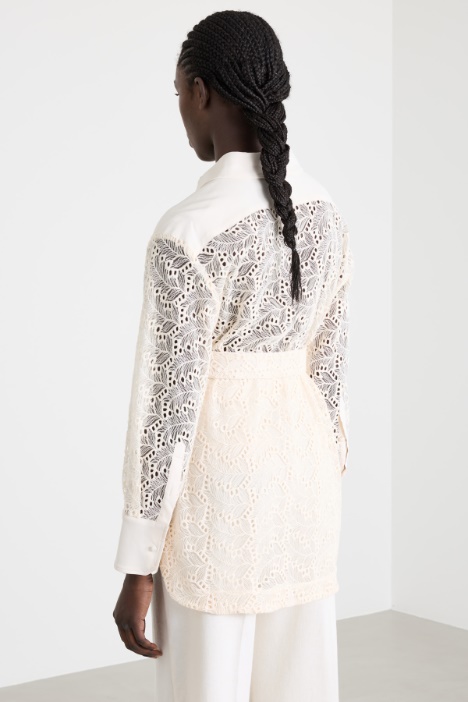 Camicia lunga in tulle ricamato