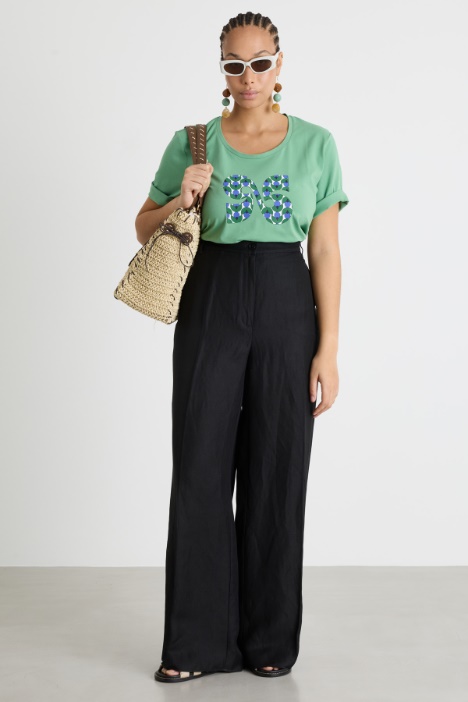 Printed jersey T-shirt with embroidery Intrend