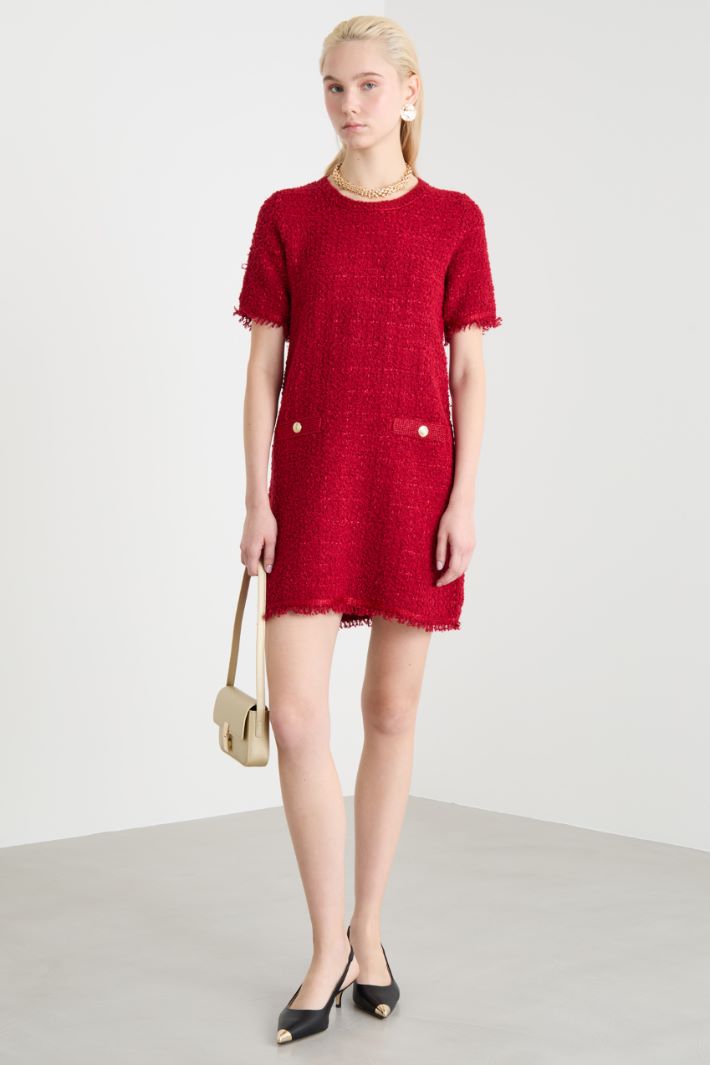 Decorative-button basketweave dress Intrend