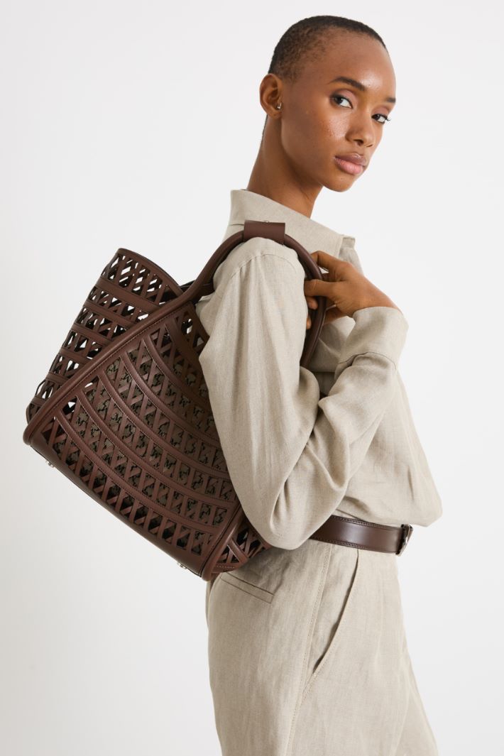 Woven leather bag Intrend - 5