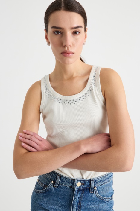 Canotta in jersey con strass