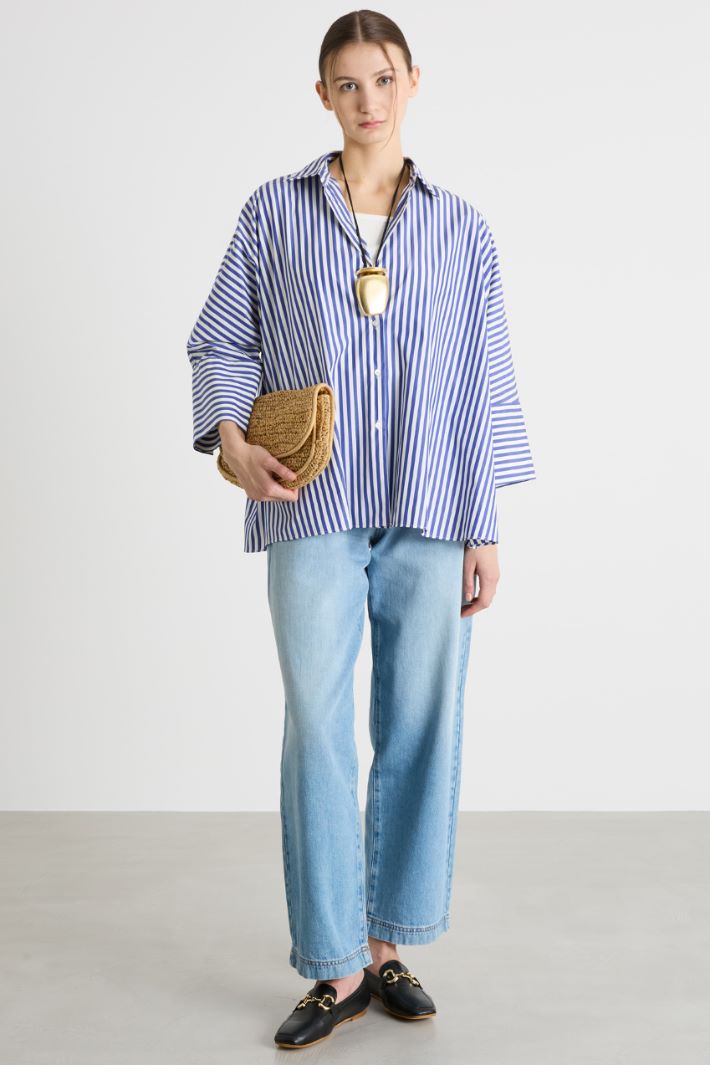 Camisa amplia de popelina - AZUL BLANCO - Intrend