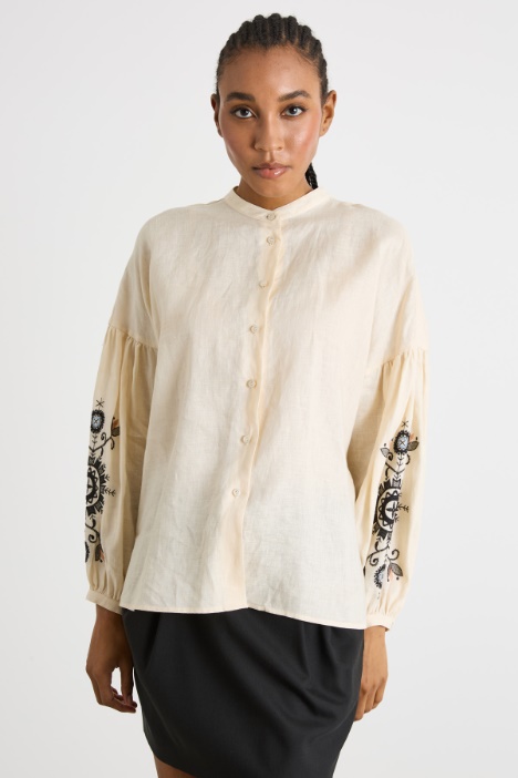 Embroidered linen canvas shirt Intrend