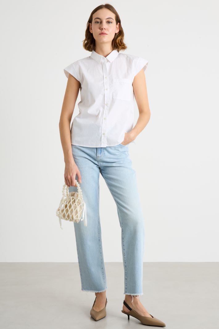 Poplin shirt with cap sleeves Intrend