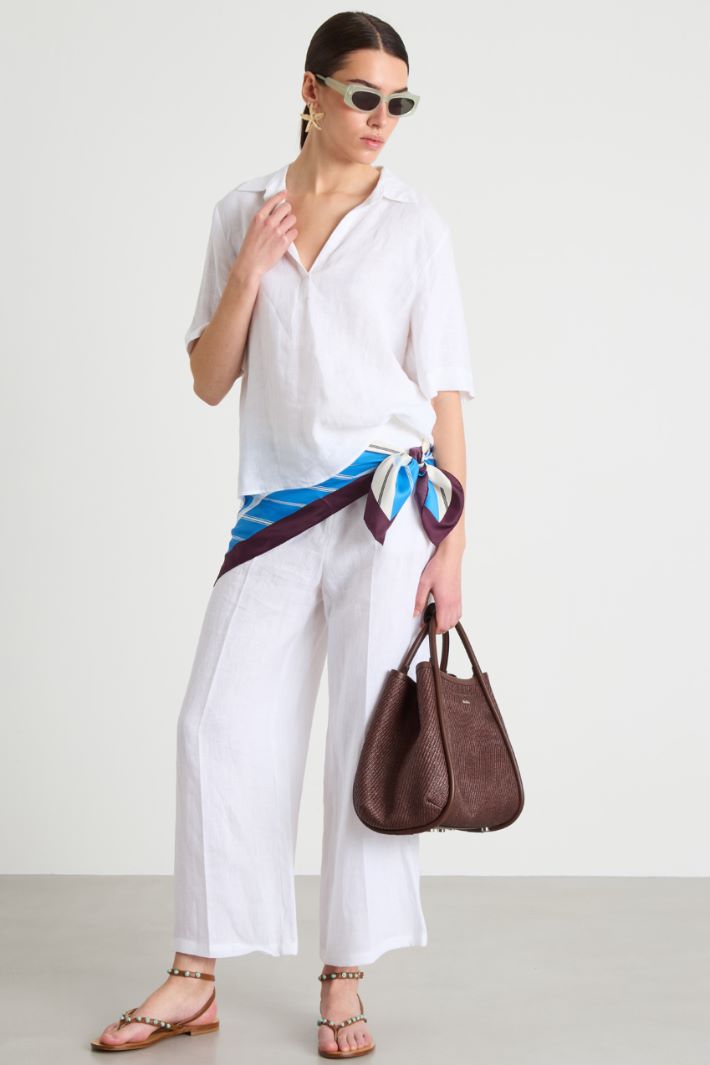 Wide-leg linen canvas trousers Intrend