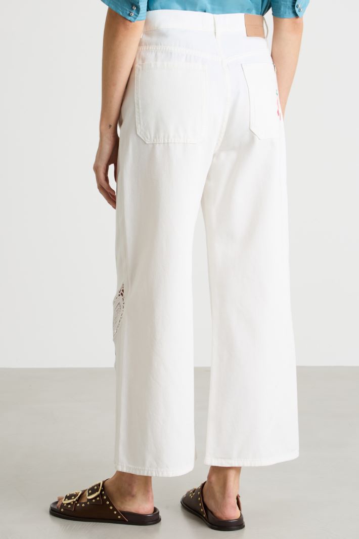 Wide-Leg Trousers with Embroidery and Lace Trim Intrend - 4
