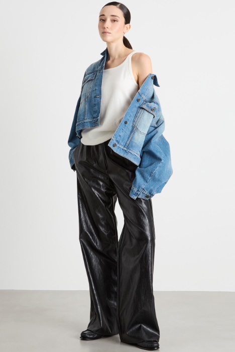 Coated fabric palazzo trousers Intrend