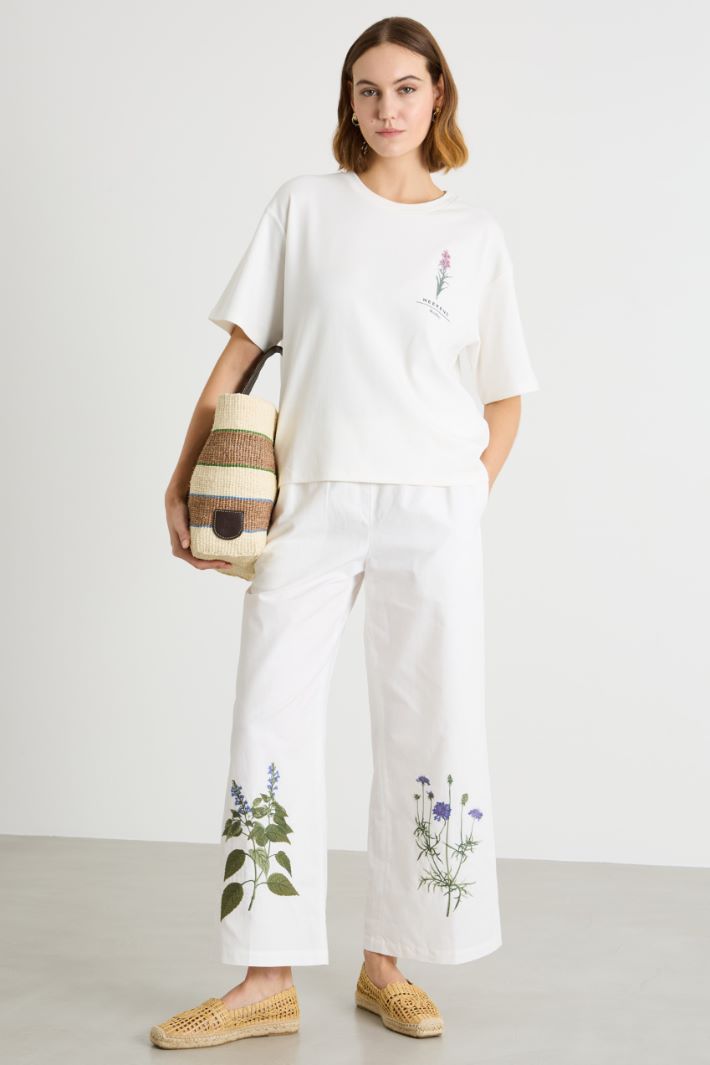 Wide-leg embroidered canvas trousers Intrend