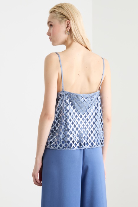 Top in rete con paillettes ricamate