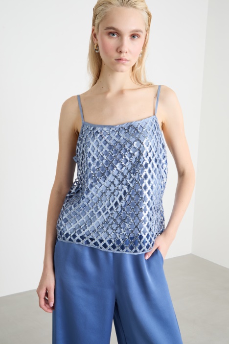 Sequin-embroidered mesh top Intrend