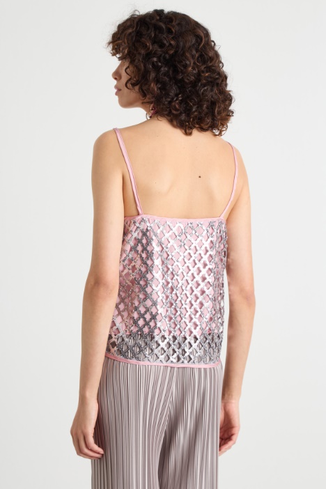 Top in rete con paillettes ricamate