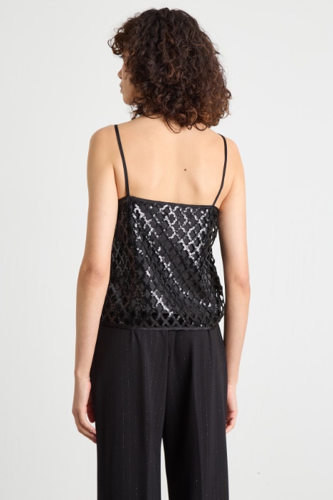 Top in rete con paillettes ricamate