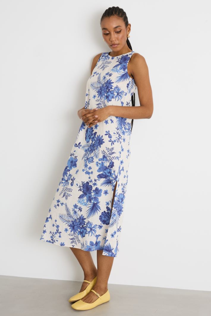 Printed cotton and linen-blend canvas dress Intrend - 2