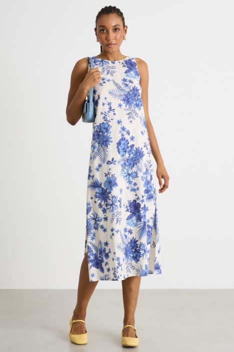 Printed cotton and linen-blend canvas dress Intrend