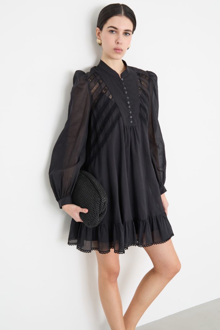 Voluminous-Sleeved Cotton Voile Dress Intrend - 2