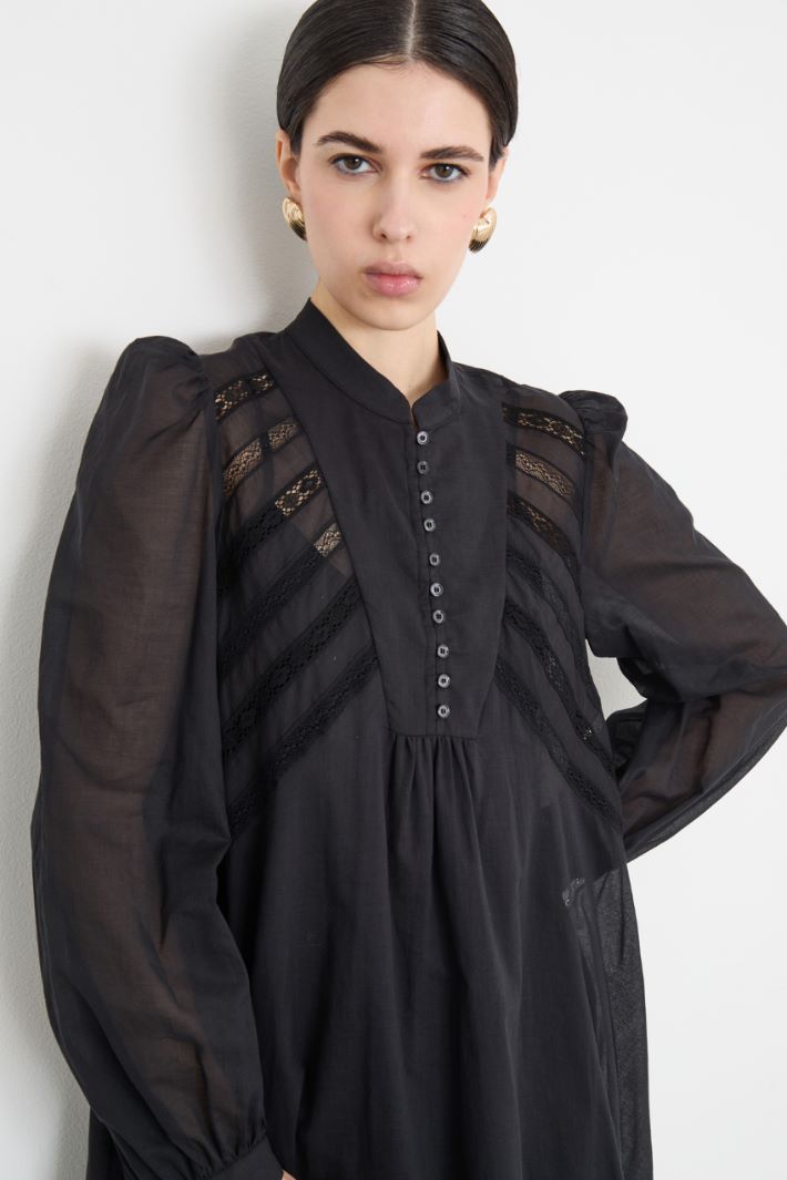 Voluminous-Sleeved Cotton Voile Dress Intrend - 3