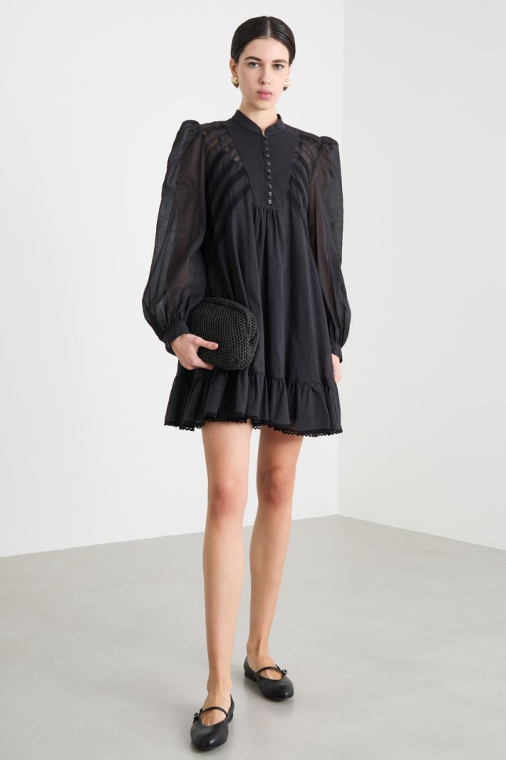 Voluminous-Sleeved Cotton Voile Dress Intrend