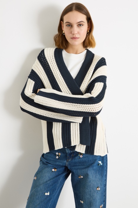 Pointelle-knit open-front cardigan Intrend