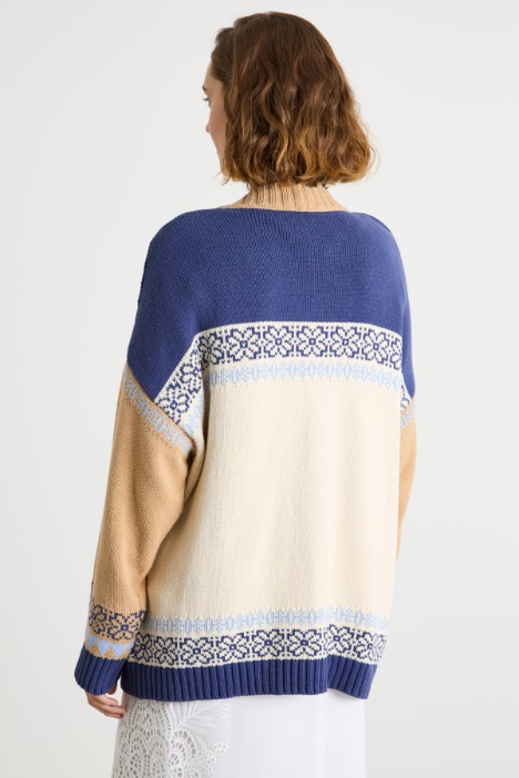 Cardigan jacquard color block