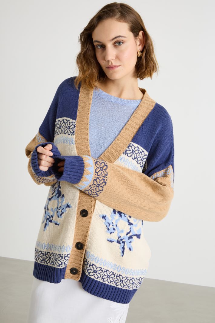 Colour-block jacquard cardigan Intrend - 2