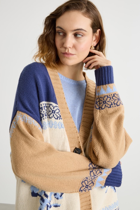 Cardigan jacquard color block